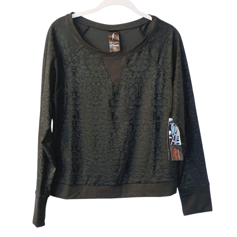 NEW Studio By Capezio Black Florentina Crew Long Sleeve Dance Top Size Medium